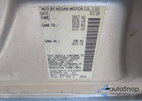 2018 Nissan Altima 2.5 Sl из США, поврежденный, VIN 1N4AL3AP7JC233307